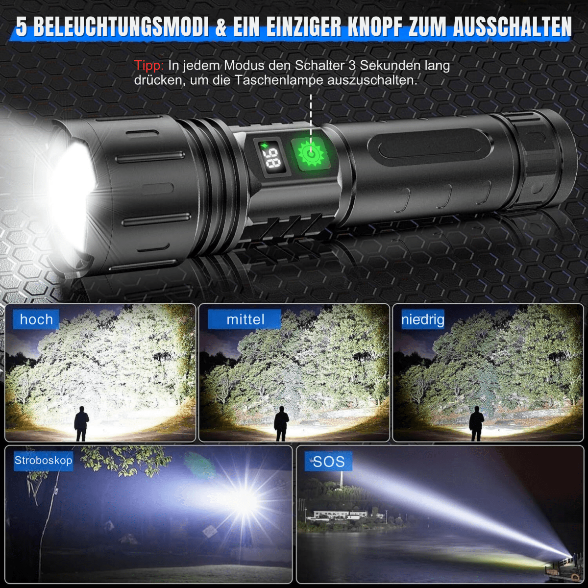 ULTRABEAM - LED Flashlight for Everyday Use and Outdoor Activities