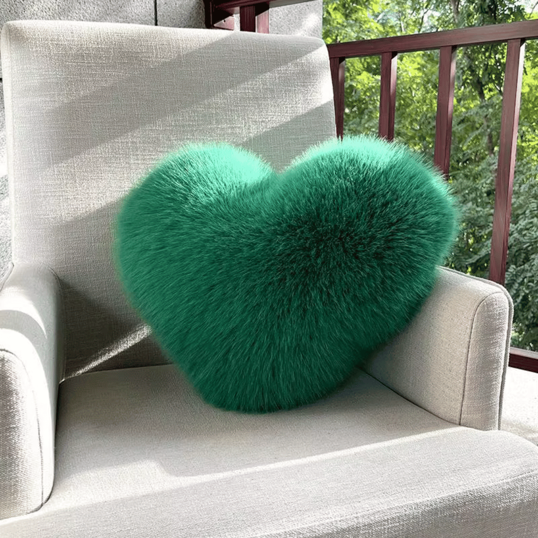 HUGNEST – Heart-shaped faux fur pillow for warm & modern living spaces
