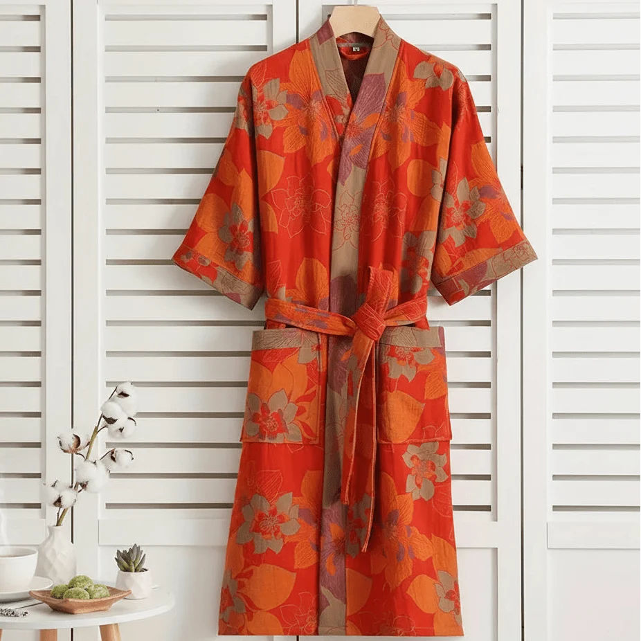 LEAFKIMONO – Reversible Kimono Bathrobe made of Cotton for Natural Comfort
