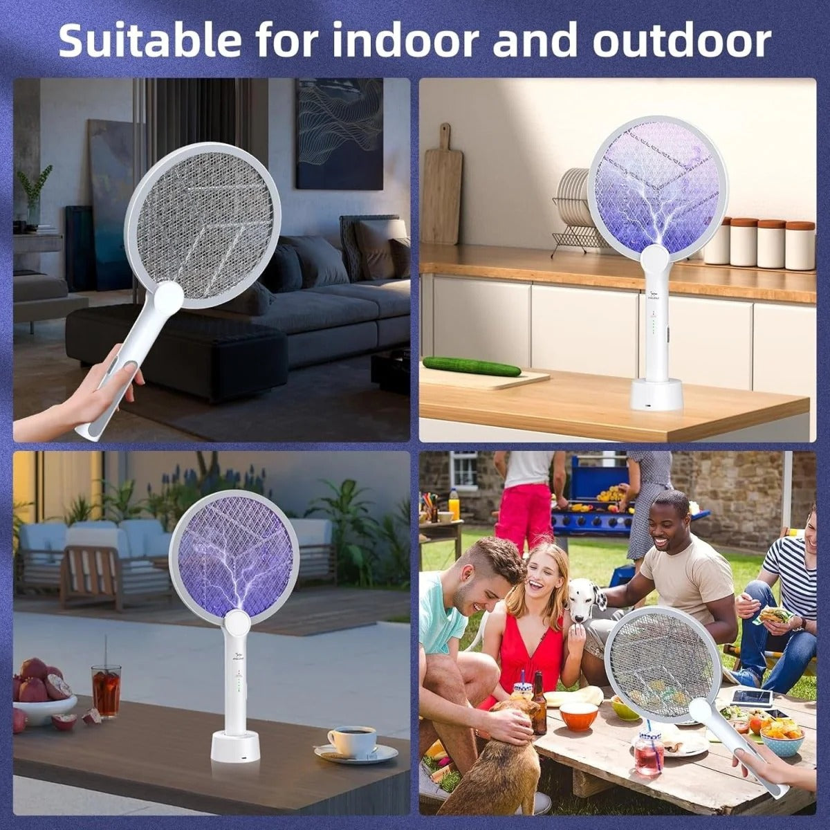 Electric Bug Zapper Racket with USB Rechargeable Battery Pack