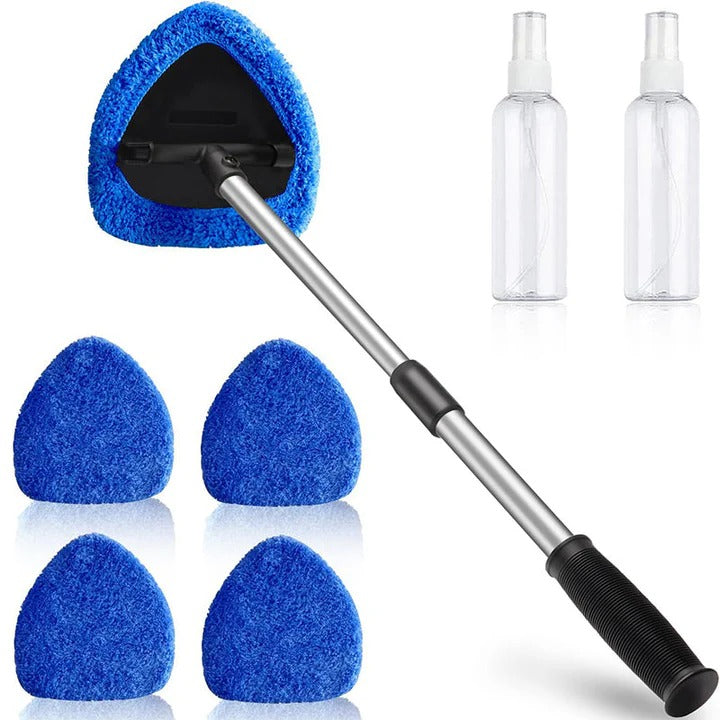 Extendable Windshield Cleaning Tool with Microfiber Cloths, 34-54 cm