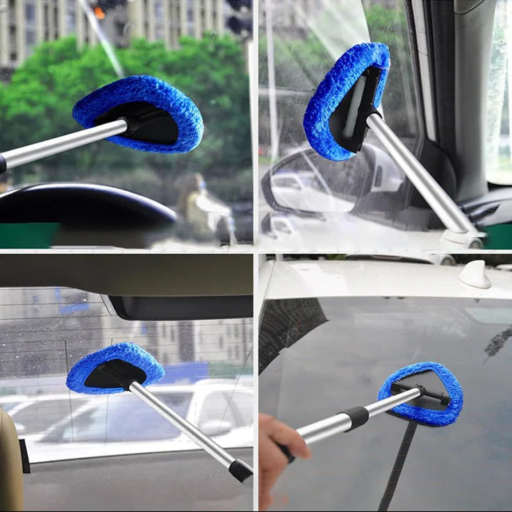 Extendable Windshield Cleaning Tool with Microfiber Cloths, 34-54 cm