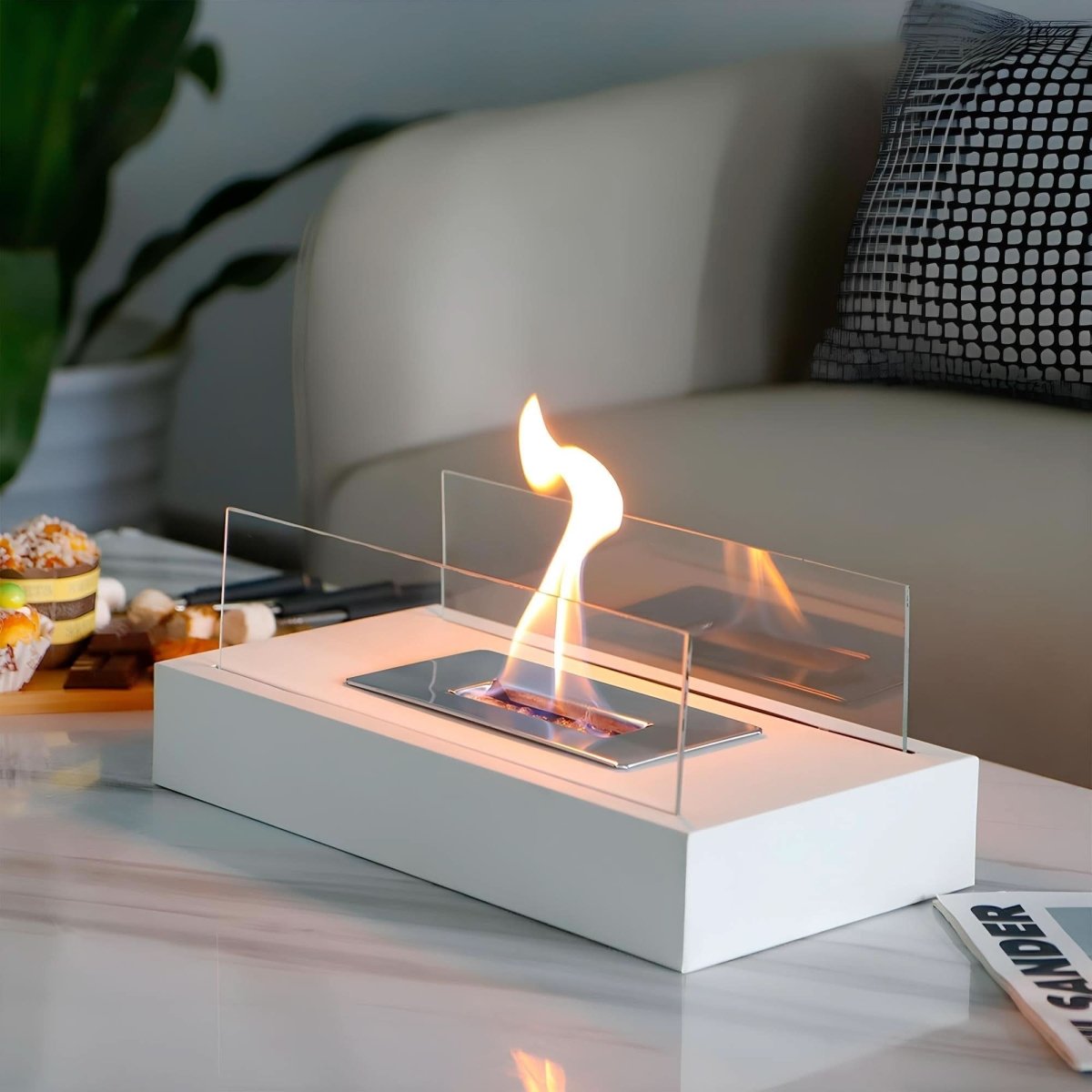 FLAMEGLOW – Portable Bioethanol Table Fireplace for Stylish Flame Ambiance