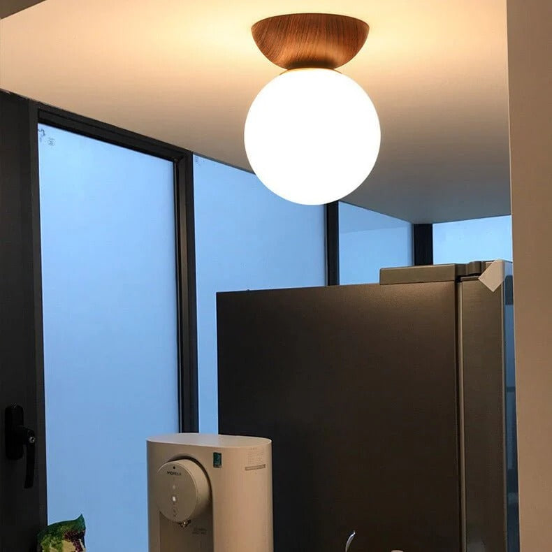 Flush Mount Ceiling Light | Wood & Glass 2-in-1