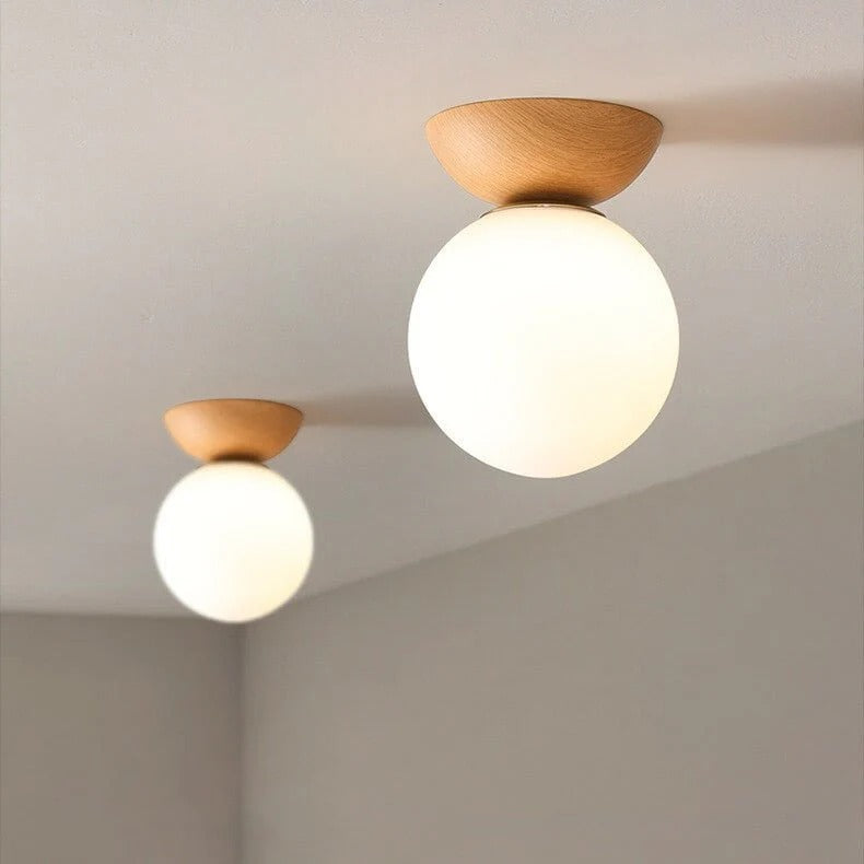 Flush Mount Ceiling Light | Wood & Glass 2-in-1