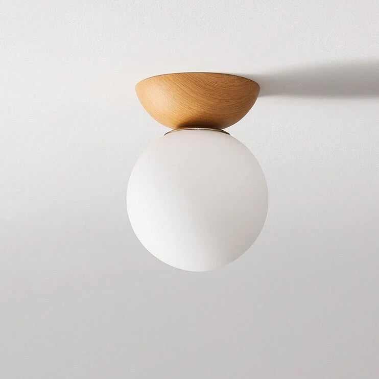 Flush Mount Ceiling Light | Wood & Glass 2-in-1