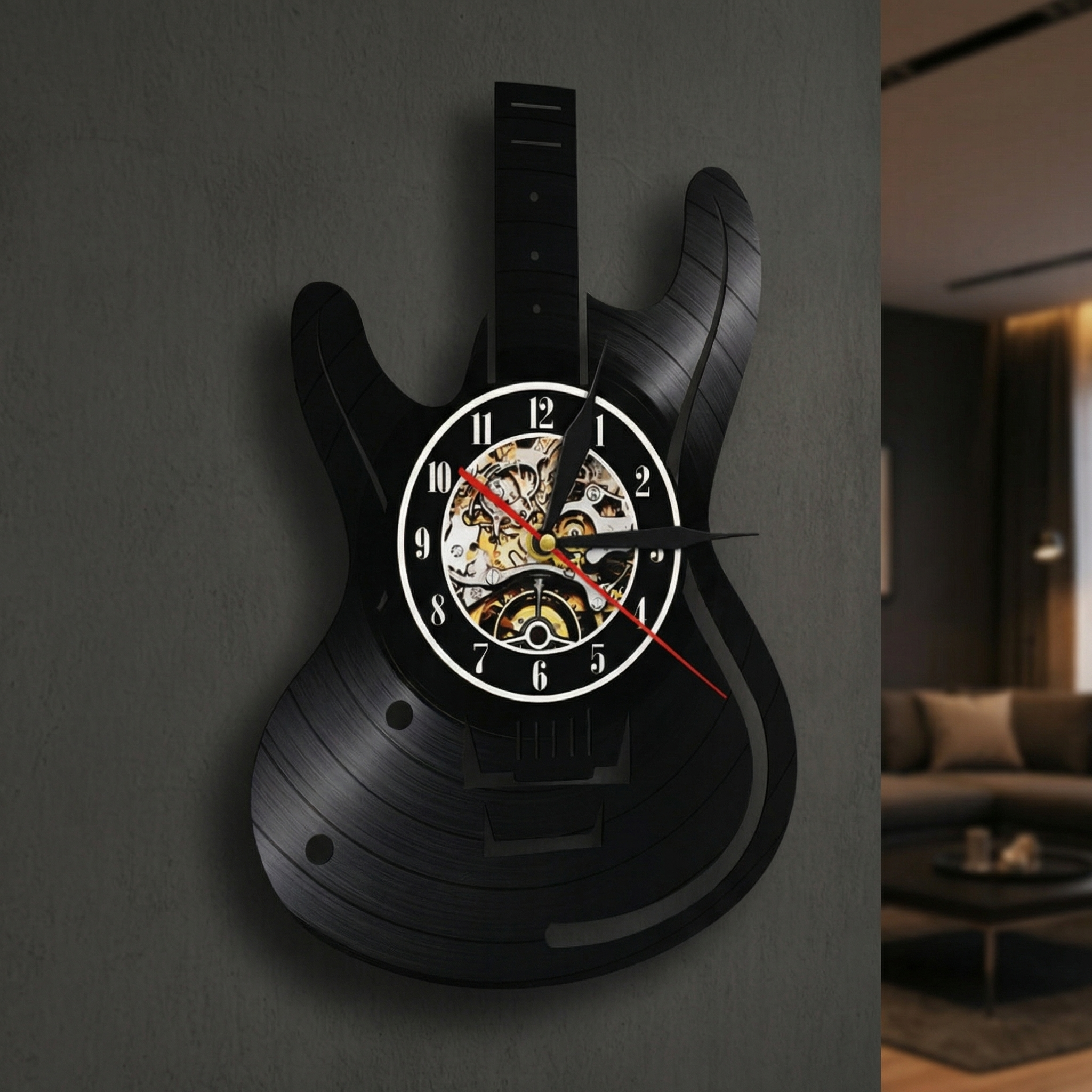 Guitar Vinyl Wall Clock – Music-Inspired Design