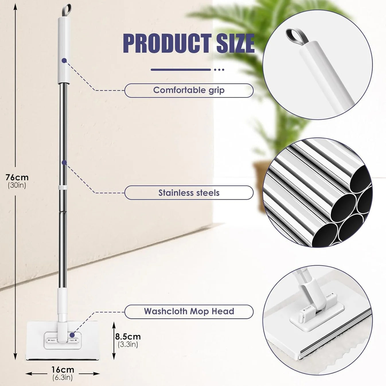 Clip-Attachment Dust Mop with 4 Cloths