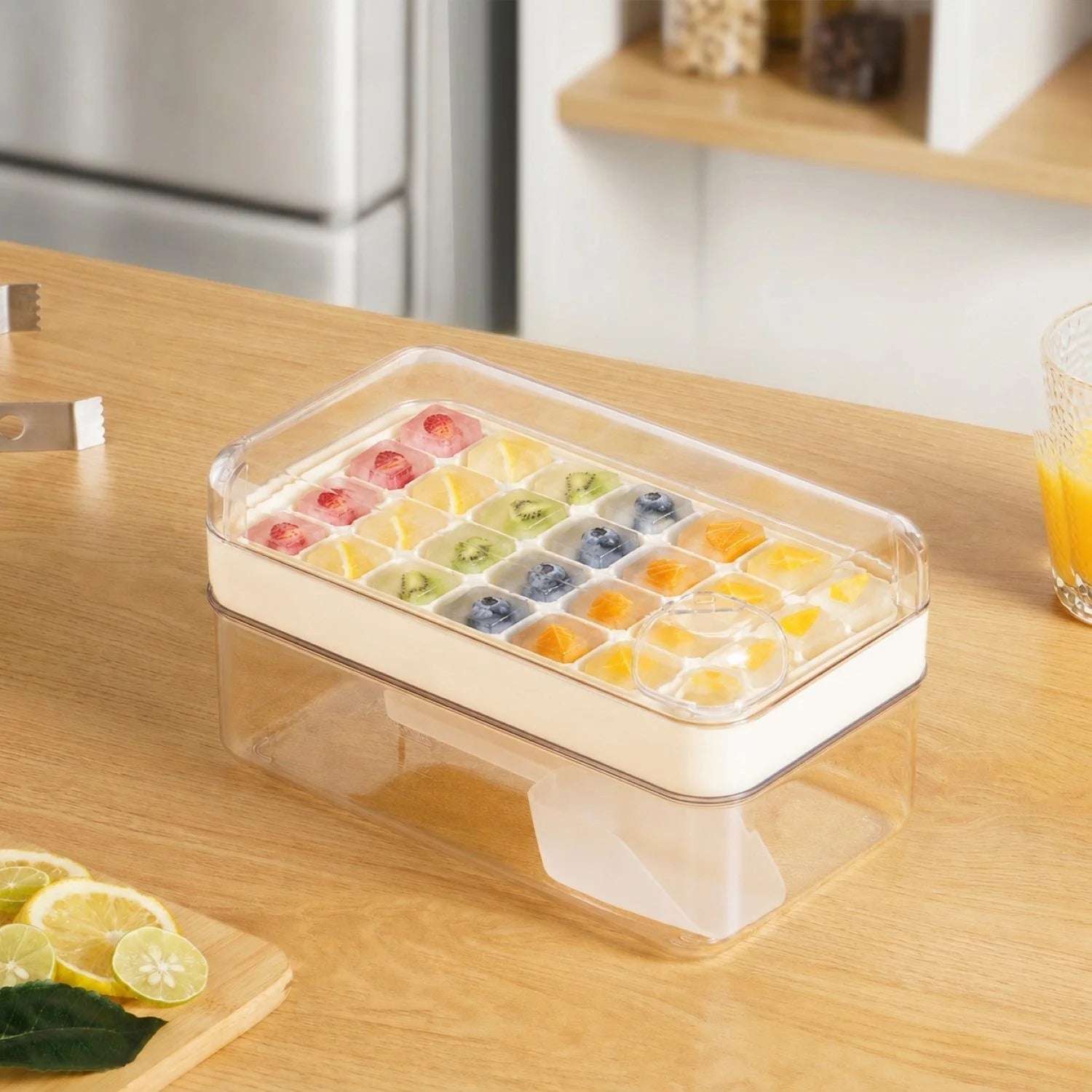 Ice Cube Tray with Lid and Container (32 Cubes)