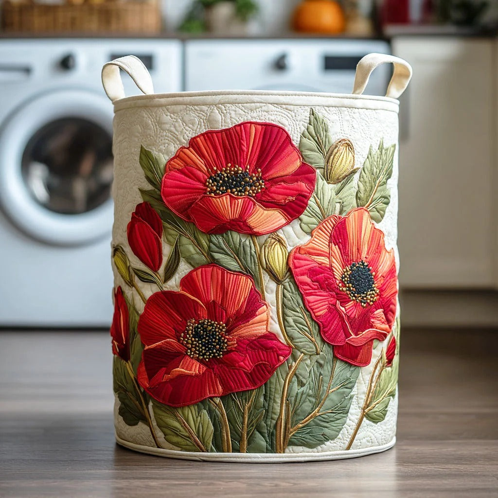 Scarlet Poppy Dream Quilted Laundry Basket