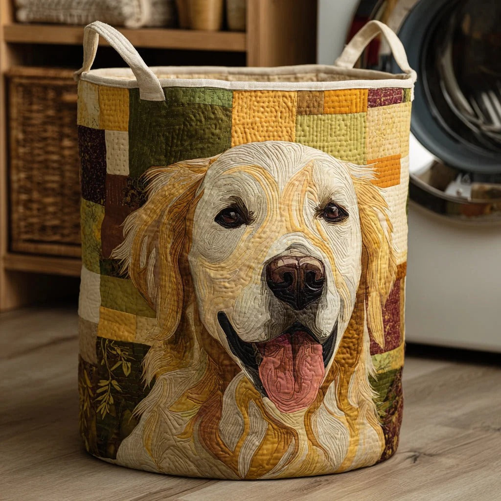 Happy Golden Retriever Quilted Laundry Basket