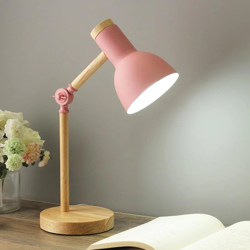 Adjustable Folding Wood and Metal Desk Lamp