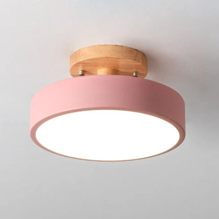 Scandinavian Wood Look Round LED Semi Flush Mount Ceiling Light
