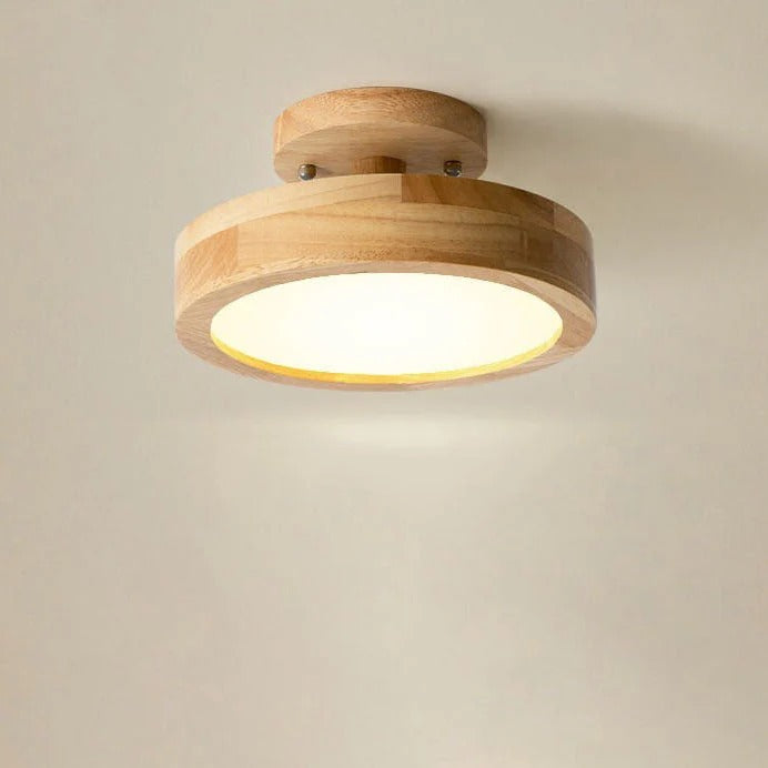 Scandinavian Wood Look Round LED Semi Flush Mount Ceiling Light