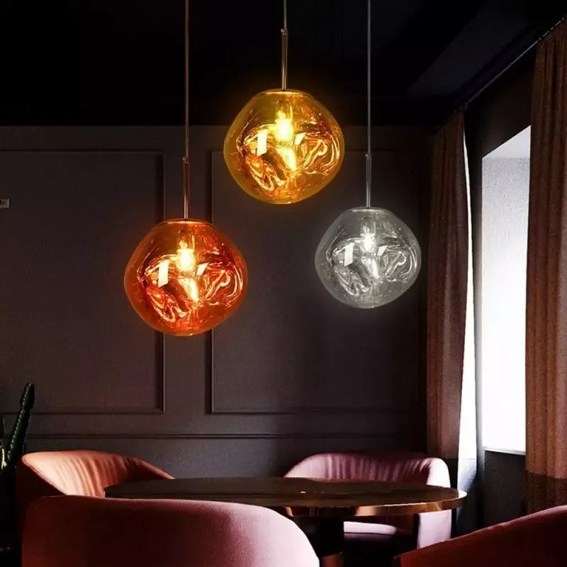 Melting Globe Glossy Metal Pendant Light 15 to 38 cm E27 in Gold Silver Red or Warm Brown Pink