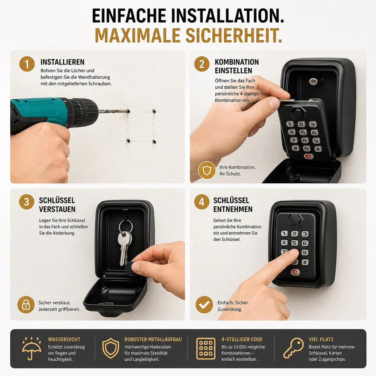 SafeHaus Outdoor Key Safe – Weatherproof Wall-Mounted Lockbox with Combination Code
