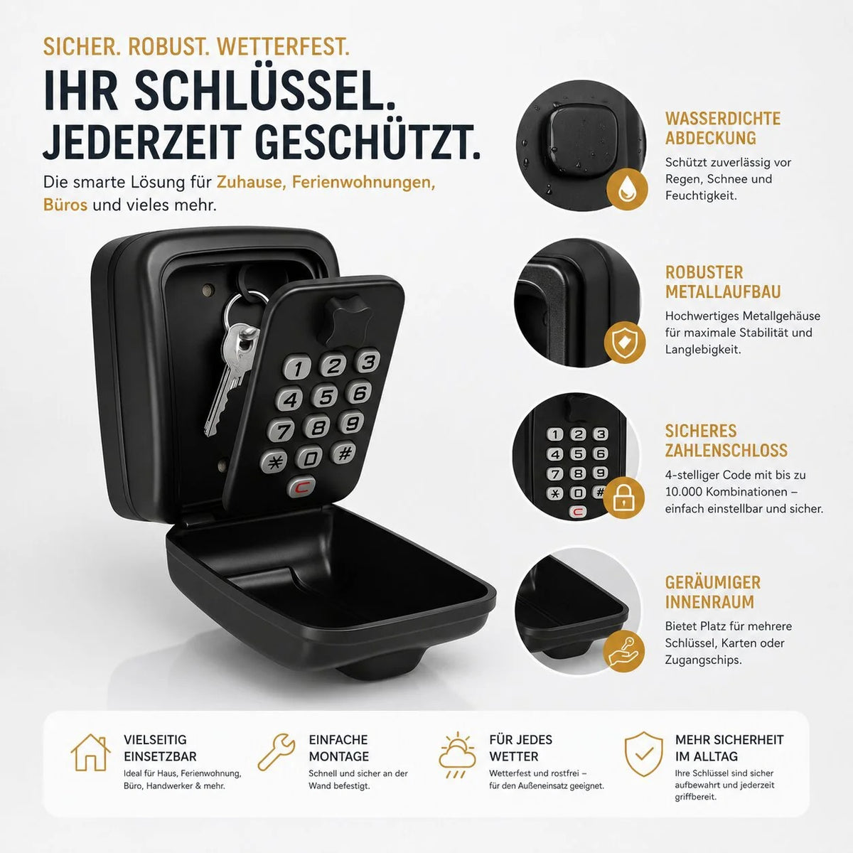 SafeHaus Outdoor Key Safe – Weatherproof Wall-Mounted Lockbox with Combination Code
