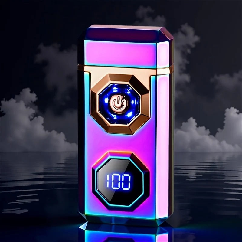 FlameCore Electronic Plasma Lighter – Windproof Double Arc with LED Display and Built-In Torch