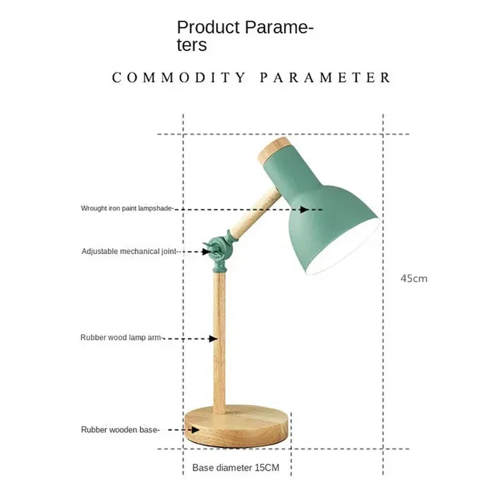 Nordic Rubberwood Adjustable Modern Desk Lamp for Bedside Reading