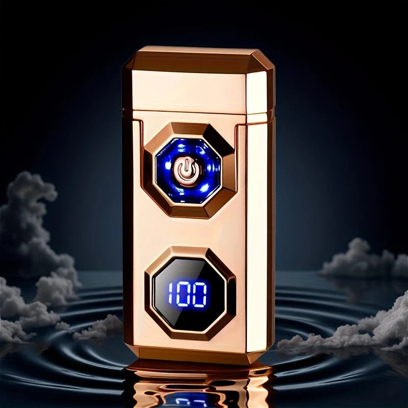 FlameCore Electronic Plasma Lighter – Windproof Double Arc with LED Display and Built-In Torch