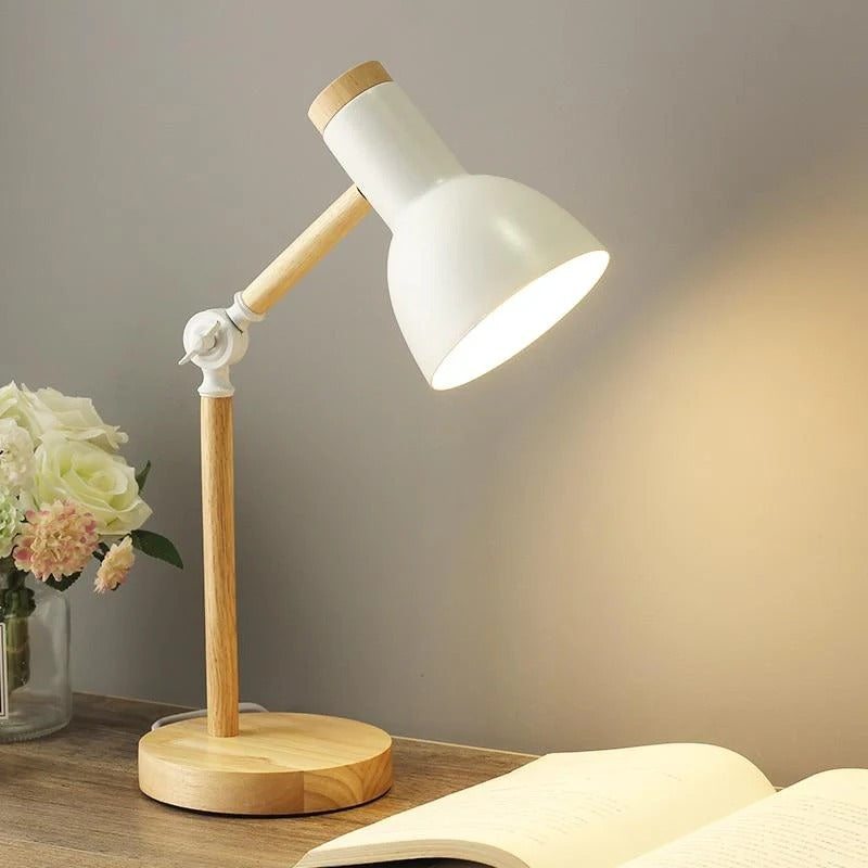 Adjustable Folding Wood and Metal Desk Lamp