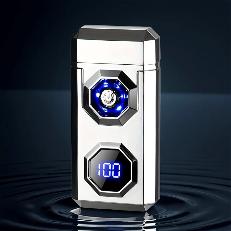 FlameCore Electronic Plasma Lighter – Windproof Double Arc with LED Display and Built-In Torch