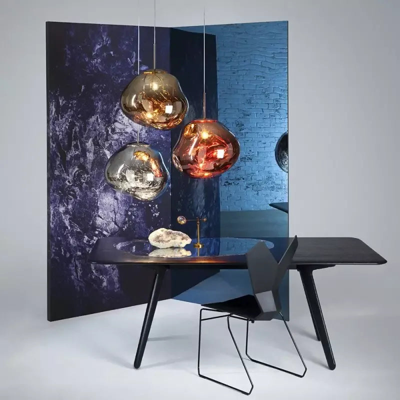 Melting Globe Glossy Metal Pendant Light 15 to 38 cm E27 in Gold Silver Red or Warm Brown Pink