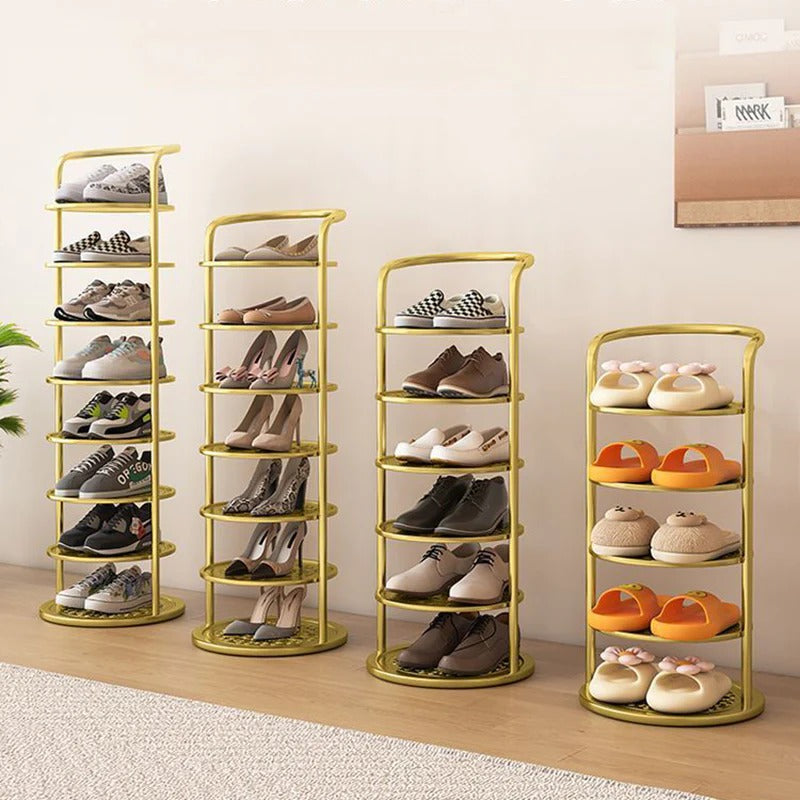 Modern Minimalist Round Carbon Steel Shoe Rack Tower for Entryways