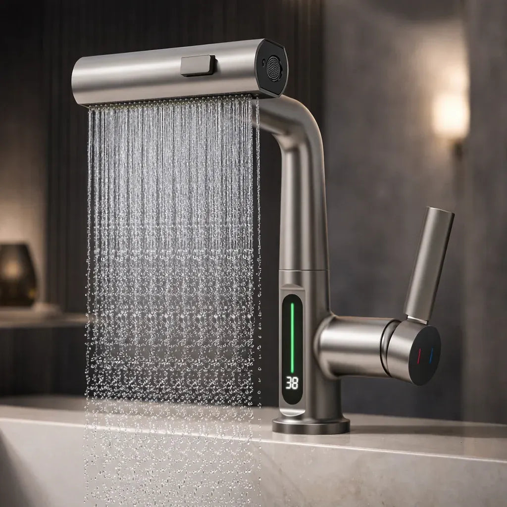 Pull-Out Kitchen Tap with LED Temperature Display