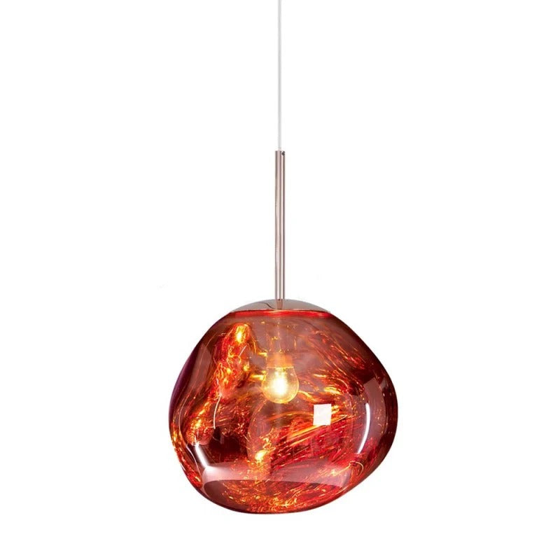 Melting Globe Glossy Metal Pendant Light 15 to 38 cm E27 in Gold Silver Red or Warm Brown Pink