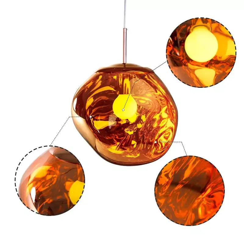 Melting Globe Glossy Metal Pendant Light 15 to 38 cm E27 in Gold Silver Red or Warm Brown Pink