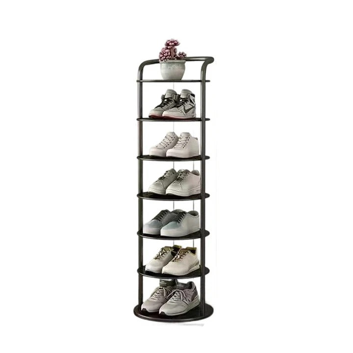 Modern Minimalist Round Carbon Steel Shoe Rack Tower for Entryways