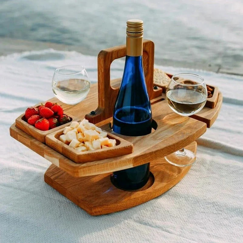 Portable Wooden Wine Picnic Table