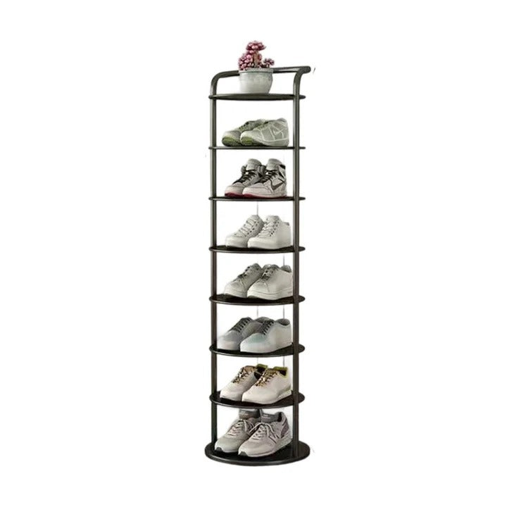 Modern Minimalist Round Carbon Steel Shoe Rack Tower for Entryways