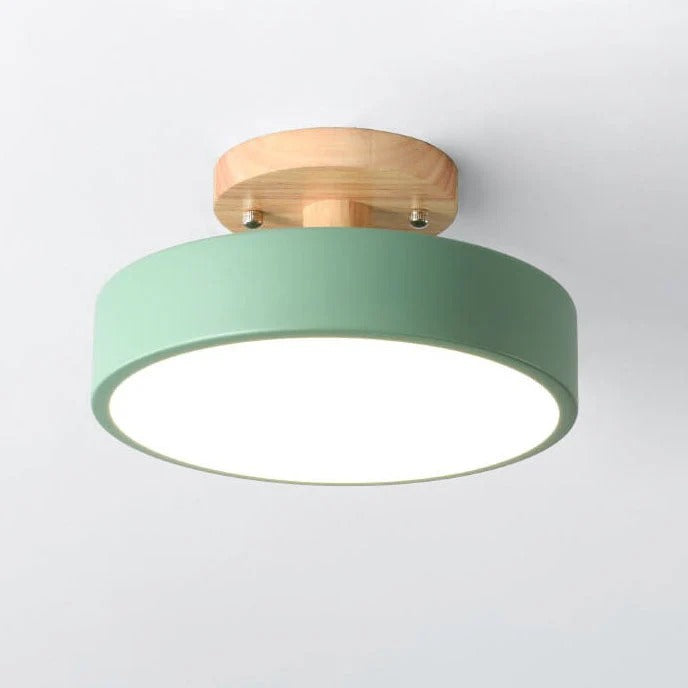 Scandinavian Wood Look Round LED Semi Flush Mount Ceiling Light