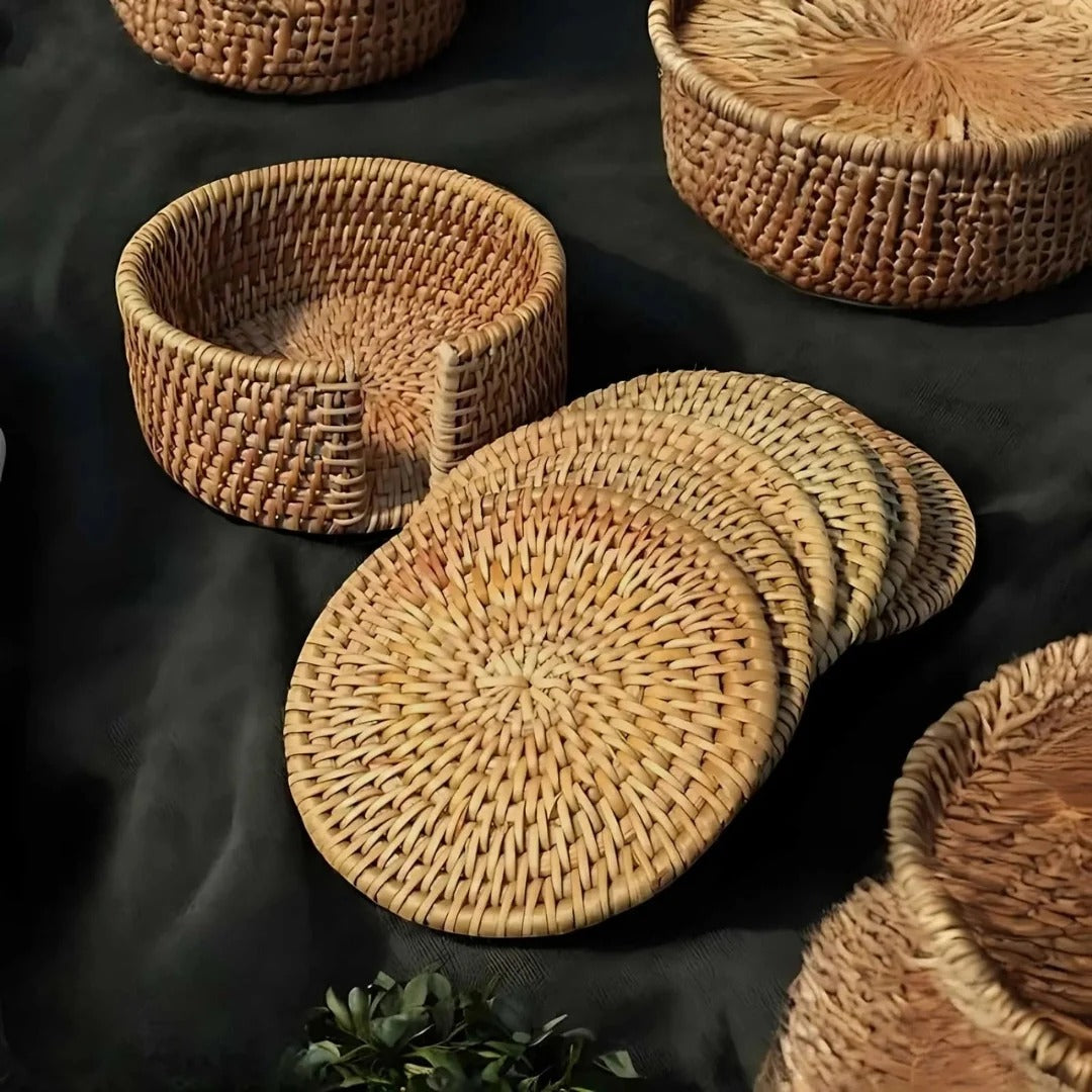 Bamboo Coaster Set with Holder
