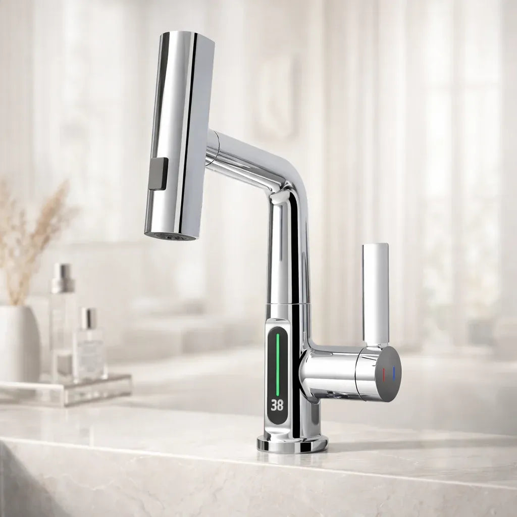 Pull-Out Kitchen Tap with LED Temperature Display