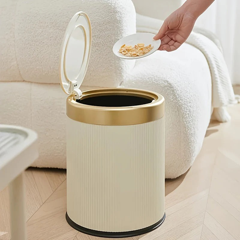 Push-Lid Trash Can with Gold Accent