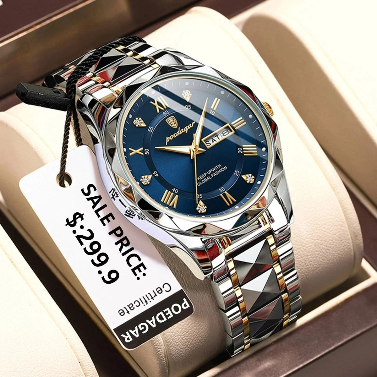 Men's Analog Quartz Watch with Date Window & Luminous Hands