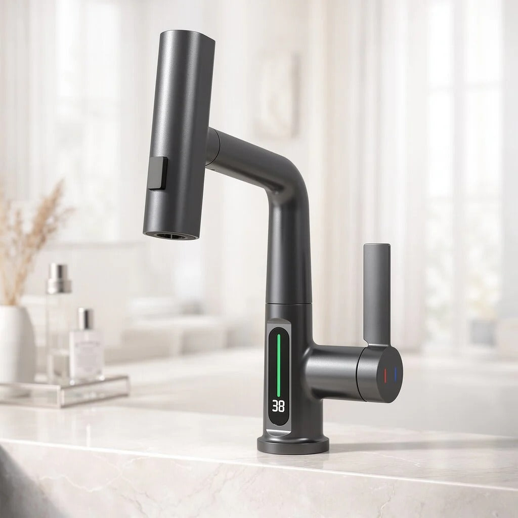 Pull-Out Kitchen Tap with LED Temperature Display