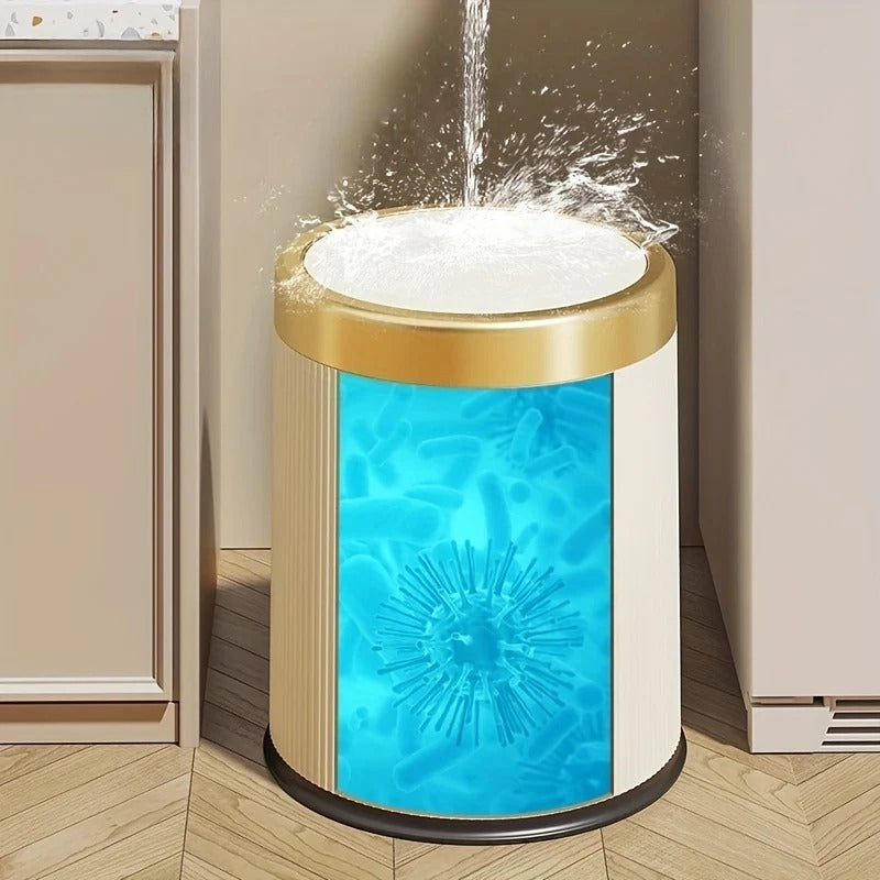 Push-Lid Trash Can with Gold Accent
