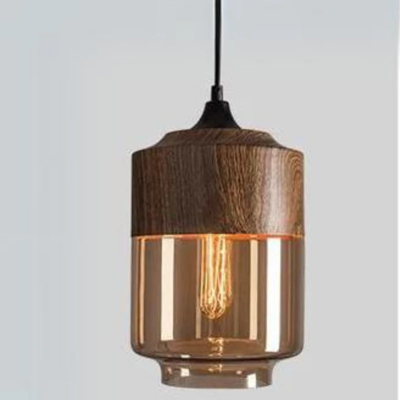 Scandinavian Wooden Glass Pendant Light with Warm Glow for Dining Room