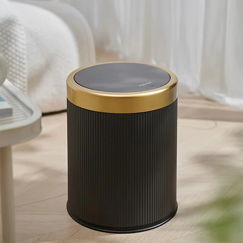 Push-Lid Trash Can with Gold Accent