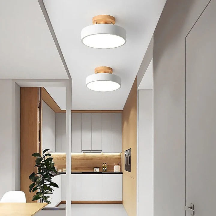 Scandinavian Wood Look Round LED Semi Flush Mount Ceiling Light