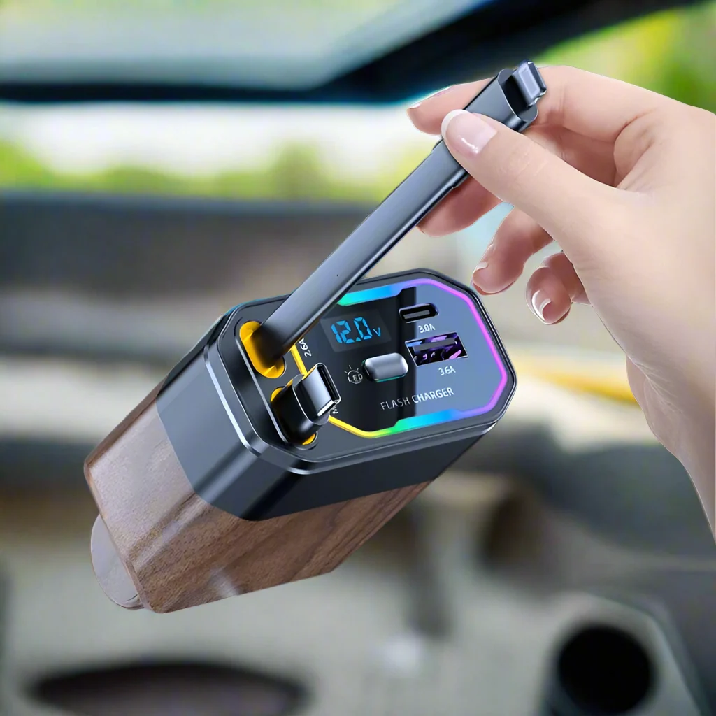 4-in-1 Foldable Car Charger with USB-C