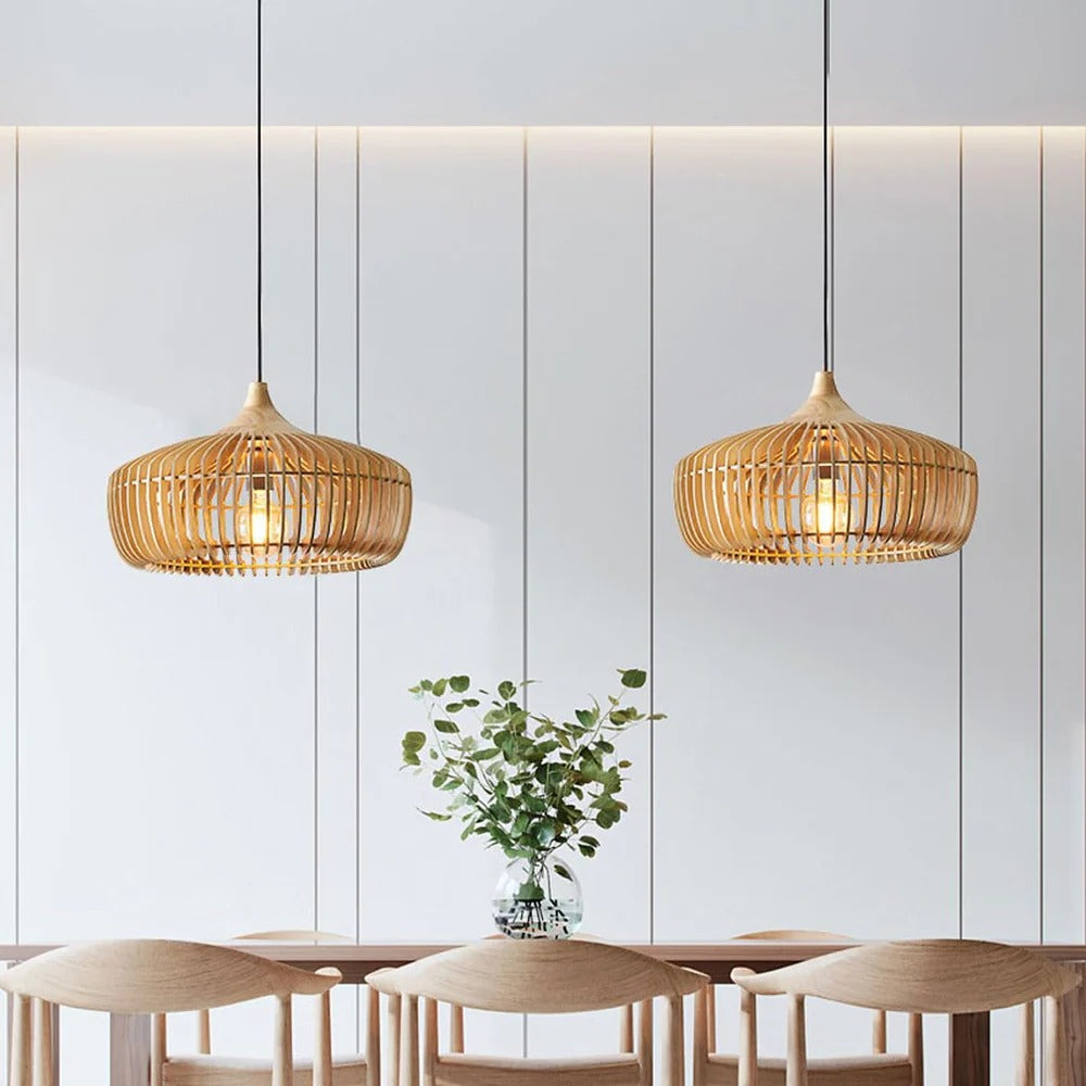 Japandi Wood Dome Pendant Light for Living Room and Bedroom