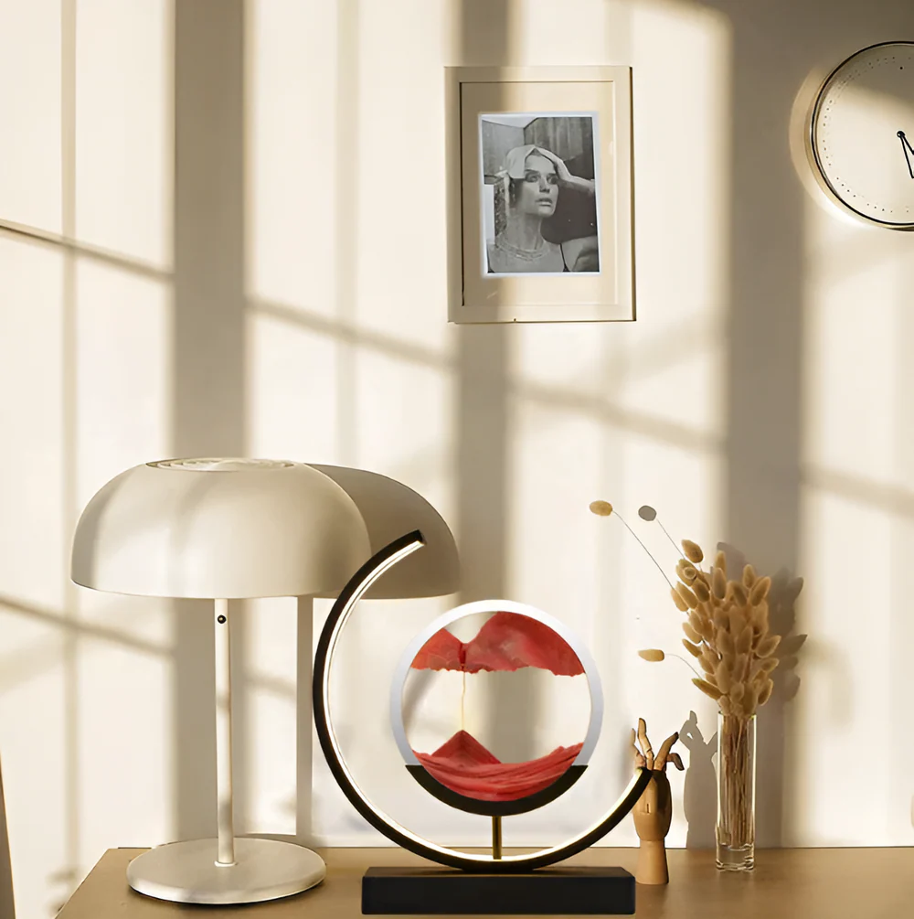 LED Sand Art Table Lamp with Circular Frame and Remote for Ambient Lighting