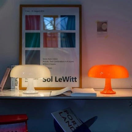 Scandinavian Mushroom Table Lamp with Opal Dome Shade for Bedside and Living Room