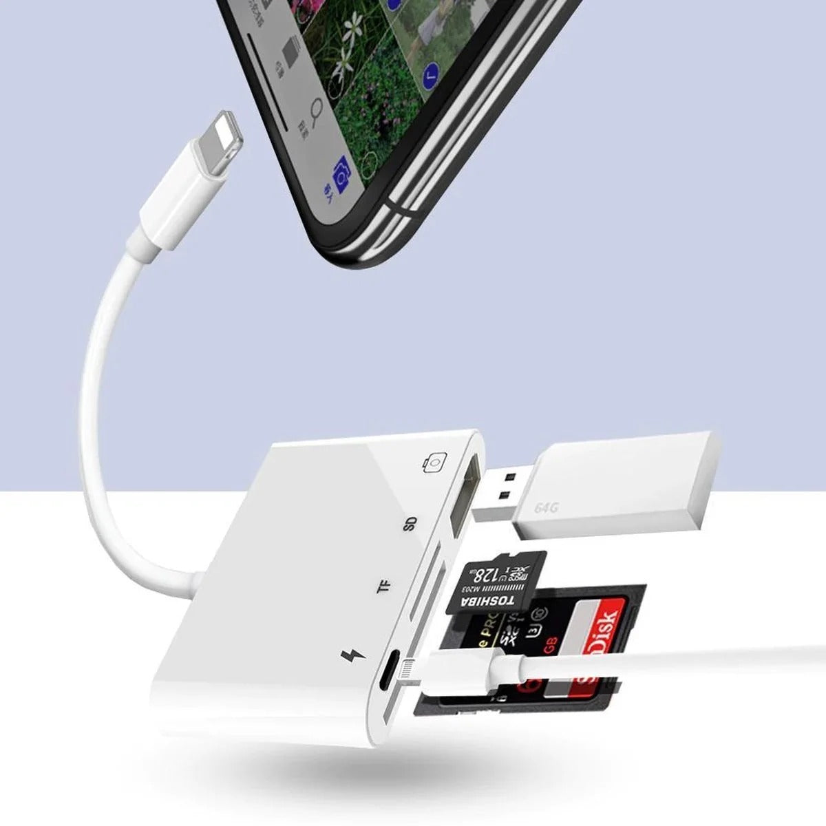 4-in-1 8-Pin Hub with USB 3.0 and Card Reader