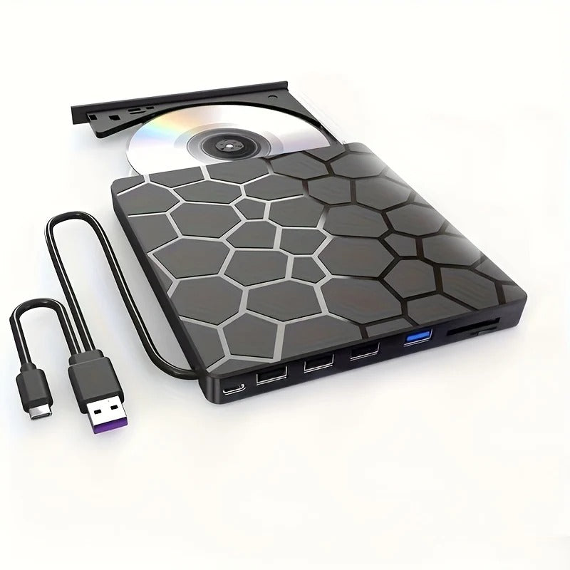 8-in-1 External CD/DVD Drive with USB Hub